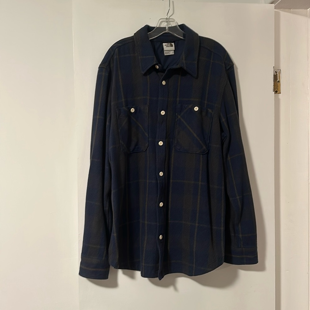 The North Face Men’s XL Plaid Flannel Shirt – Blue & Yellow – Soft & Warm